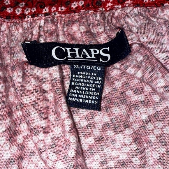 Chaps Red Floral Lace Up Peasant Blouse XL Boho Short Sleeve - Picture 5 of 7